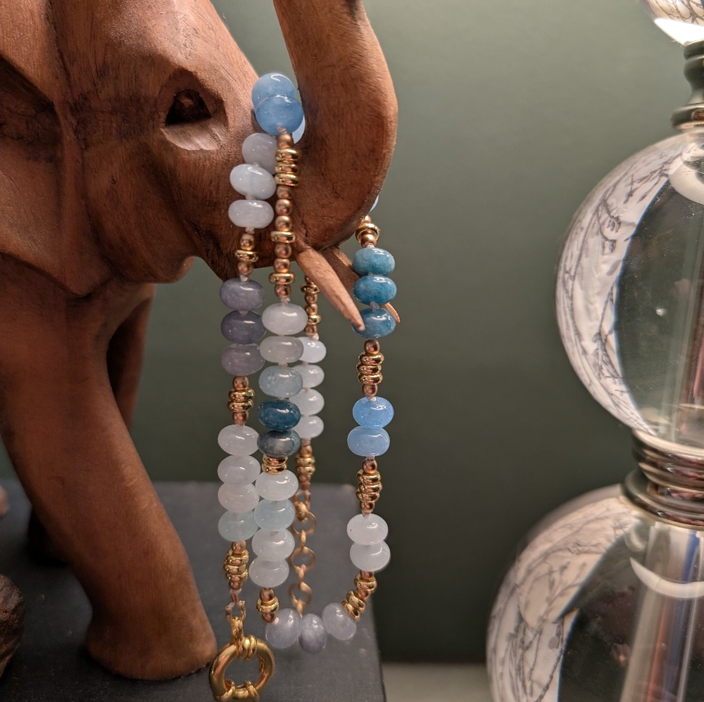 Blue and Gold Beaded Necklace - Picture 3 of 8